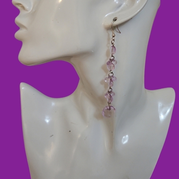 3/$30 Vintage Long Purple Drop Beaded Dangle Hook Earrings - Picture 1 of 4
